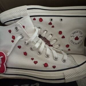 Converse White High-Tops with Red Heart Details